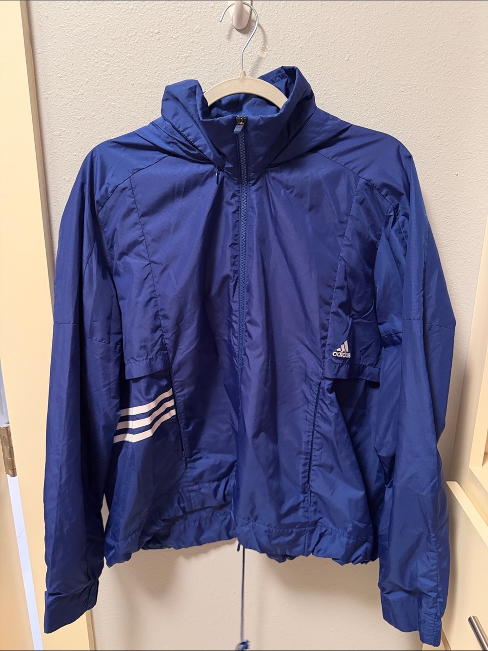 adidas Royal Blue Hooded Windbreaker with White Stripes